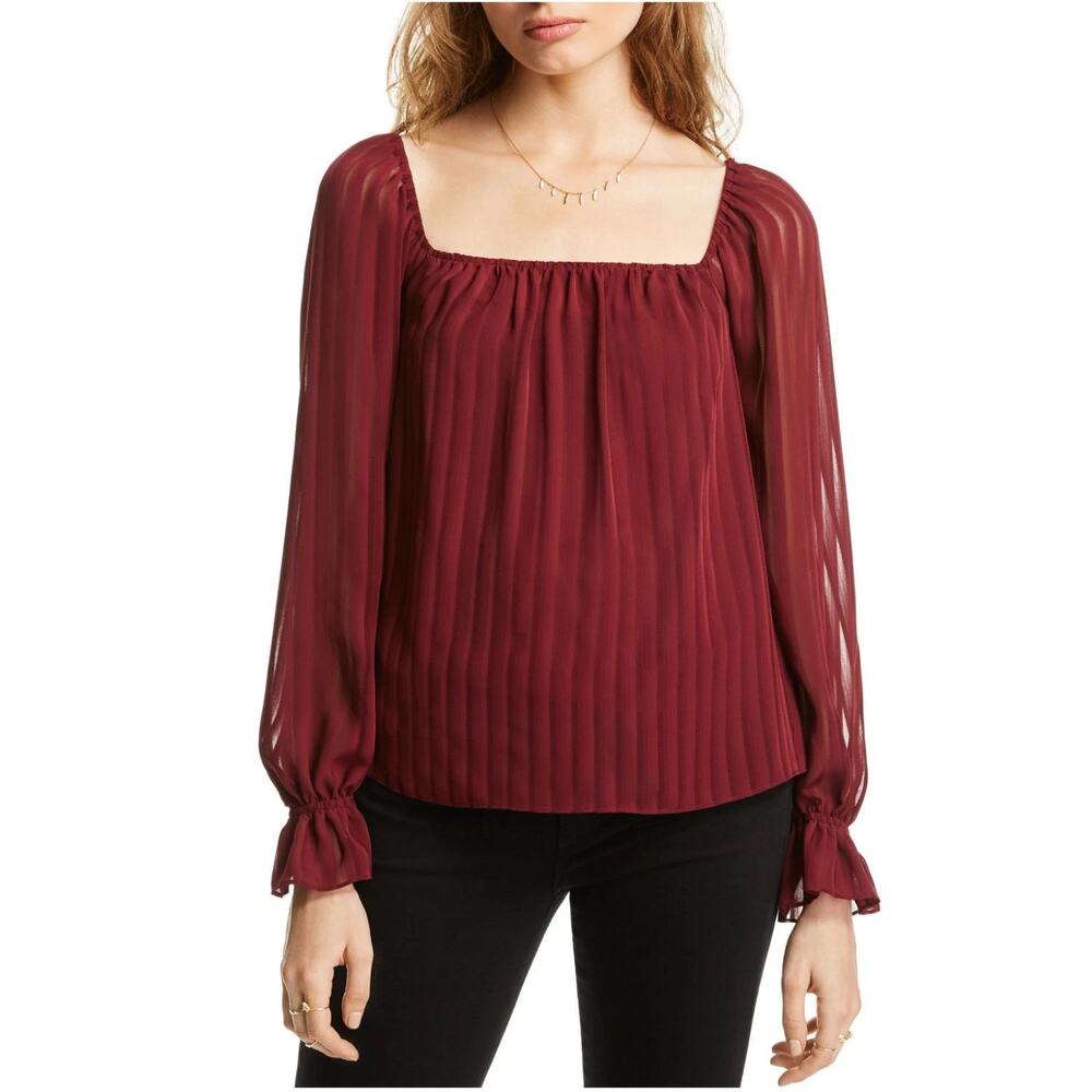 LINI | Burgundy Striped Long Sleeved Blouse Top | New With Tags | Small